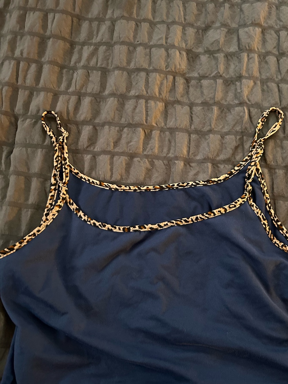 Navy Cami Tank with Leopard Trim